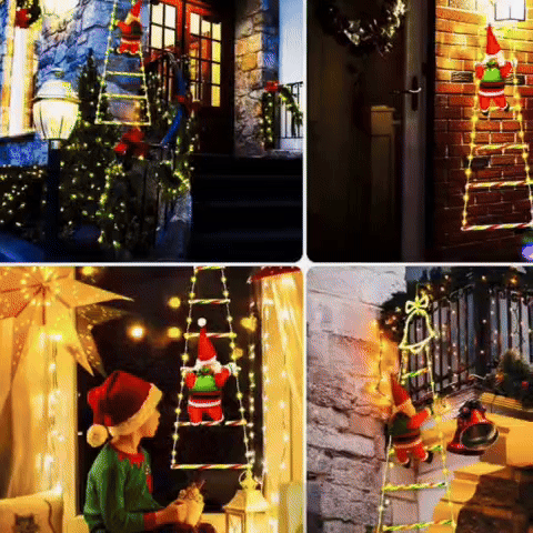 Muñeco De Papa Noel Con Escalera De Luce